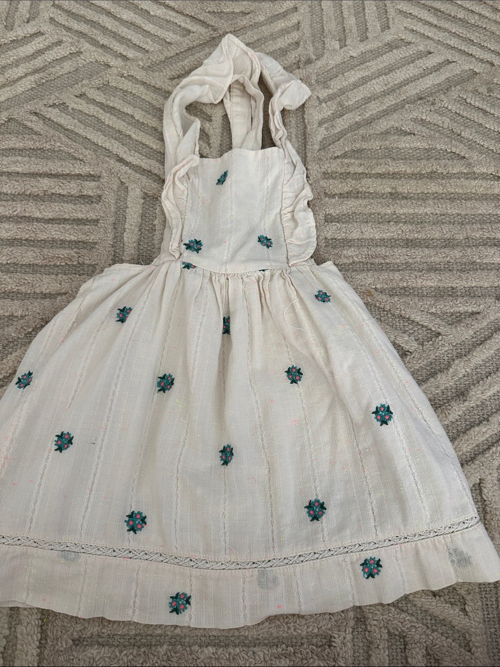 Zara Cream Dress with Teal Floral Embroidery